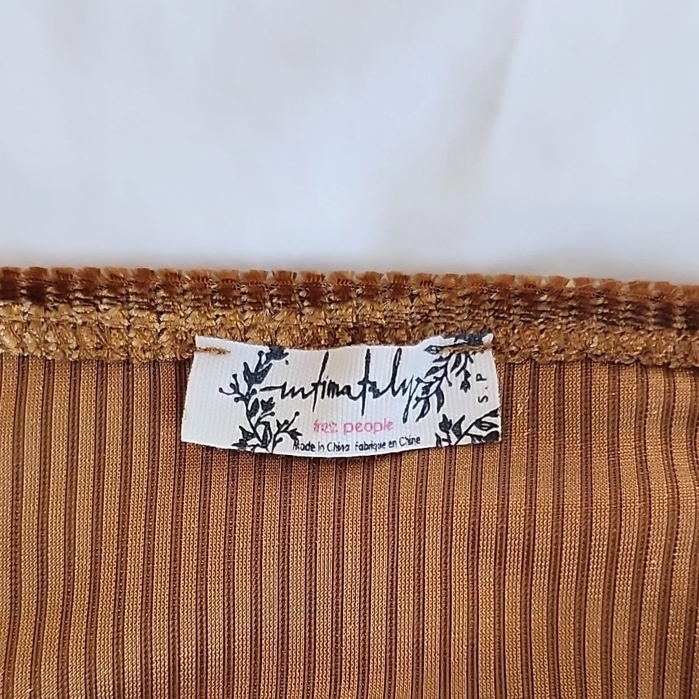 Free People Golden Brown Velvet Tie Front Crop Top - Picture 7 of 7